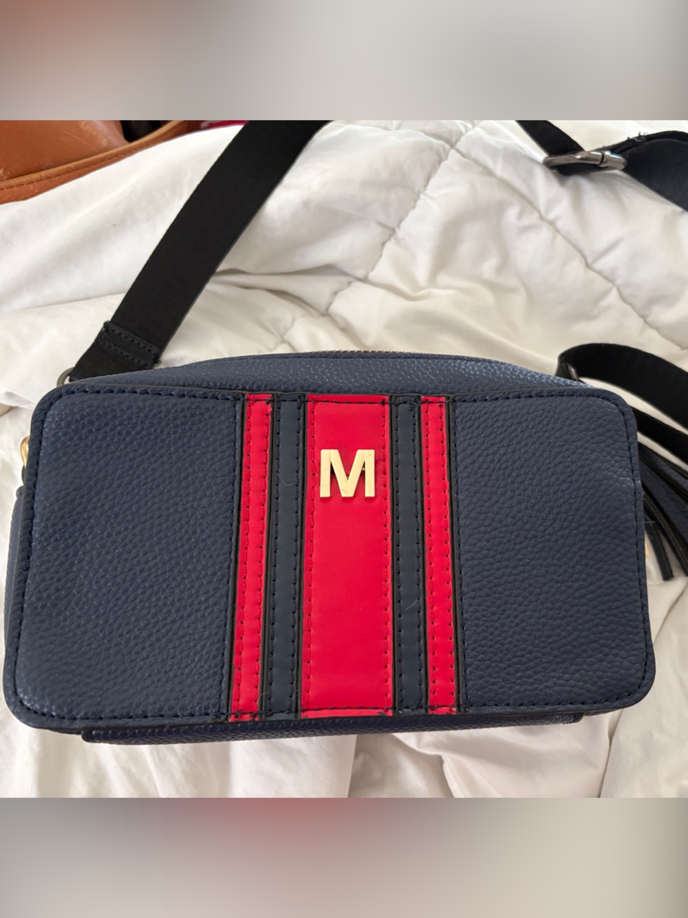 Michael Kors Navy and Red Crossbody Belt Bag with Gold M